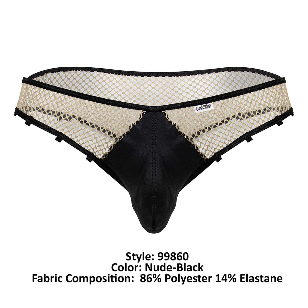 CandyMan Fishnet Thongs - Nude-Black