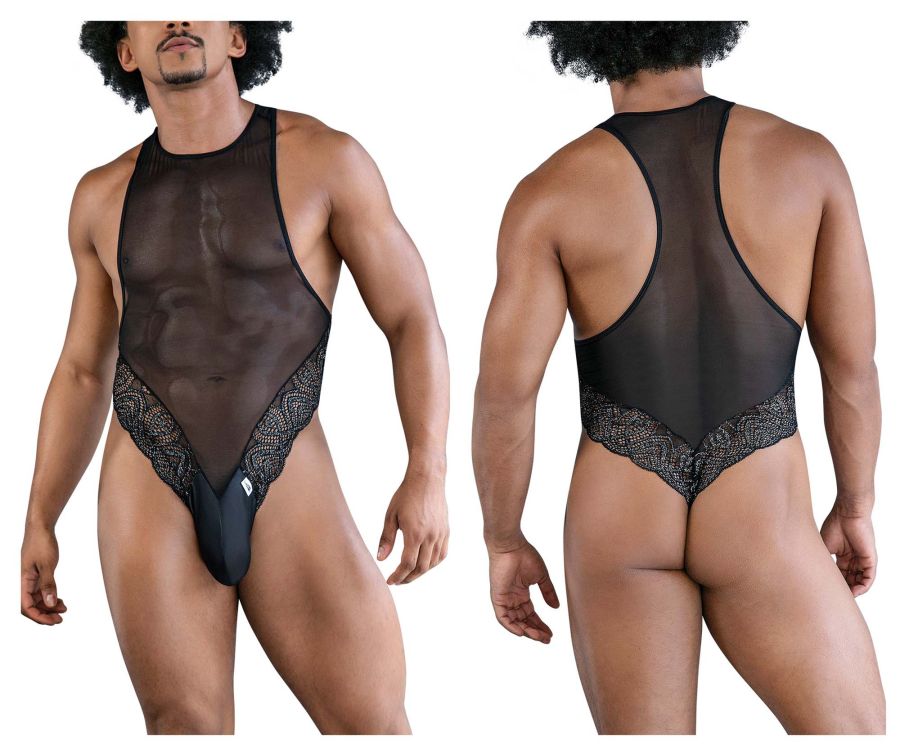 CandyMan Sheer Lace-Mesh Bodysuit - Black