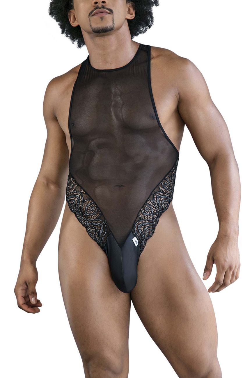 CandyMan Sheer Lace-Mesh Bodysuit - Black
