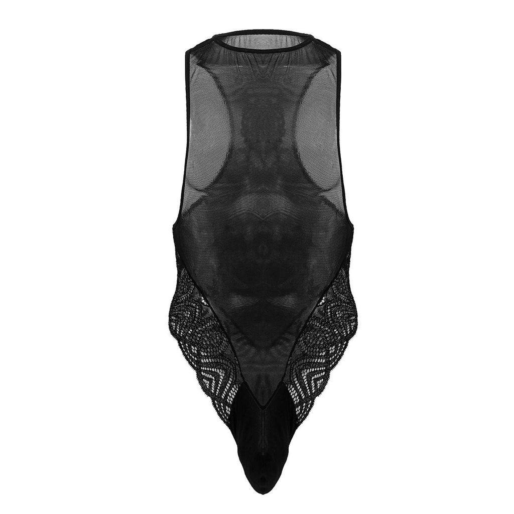 CandyMan Sheer Lace-Mesh Bodysuit - Black