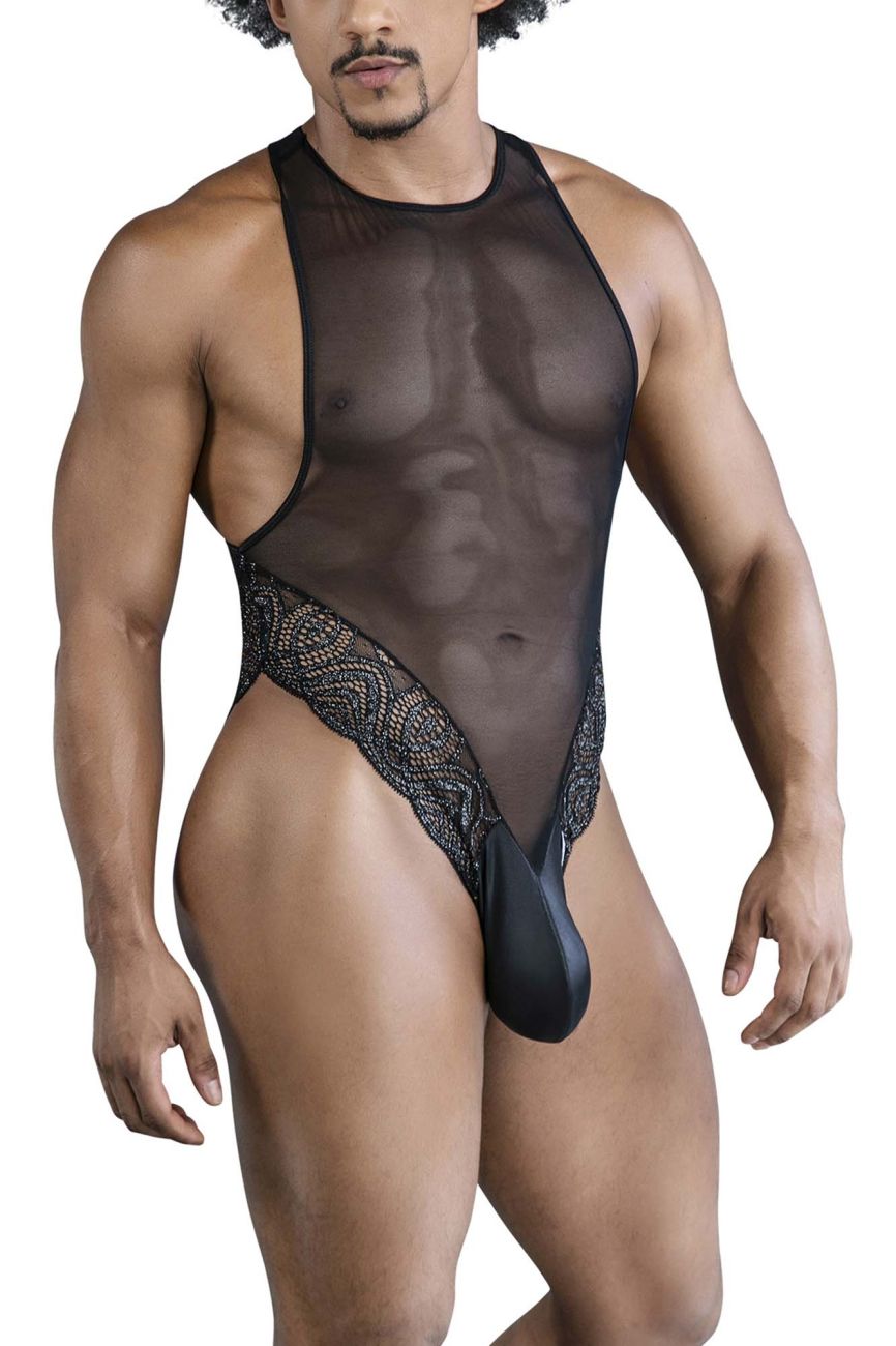 CandyMan Sheer Lace-Mesh Bodysuit - Black