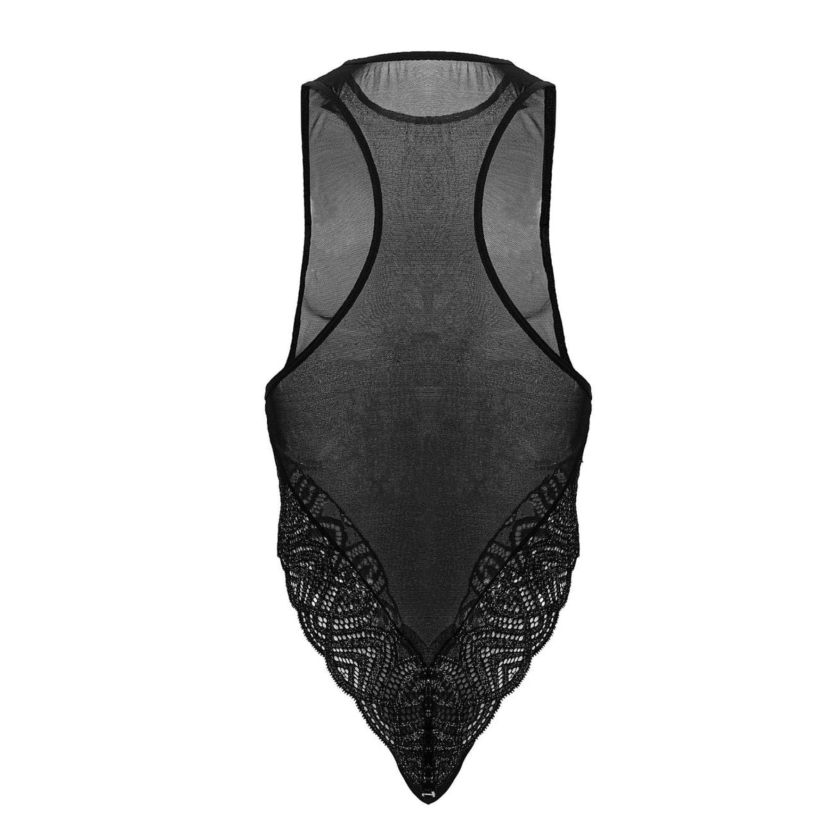 CandyMan Sheer Lace-Mesh Bodysuit - Black