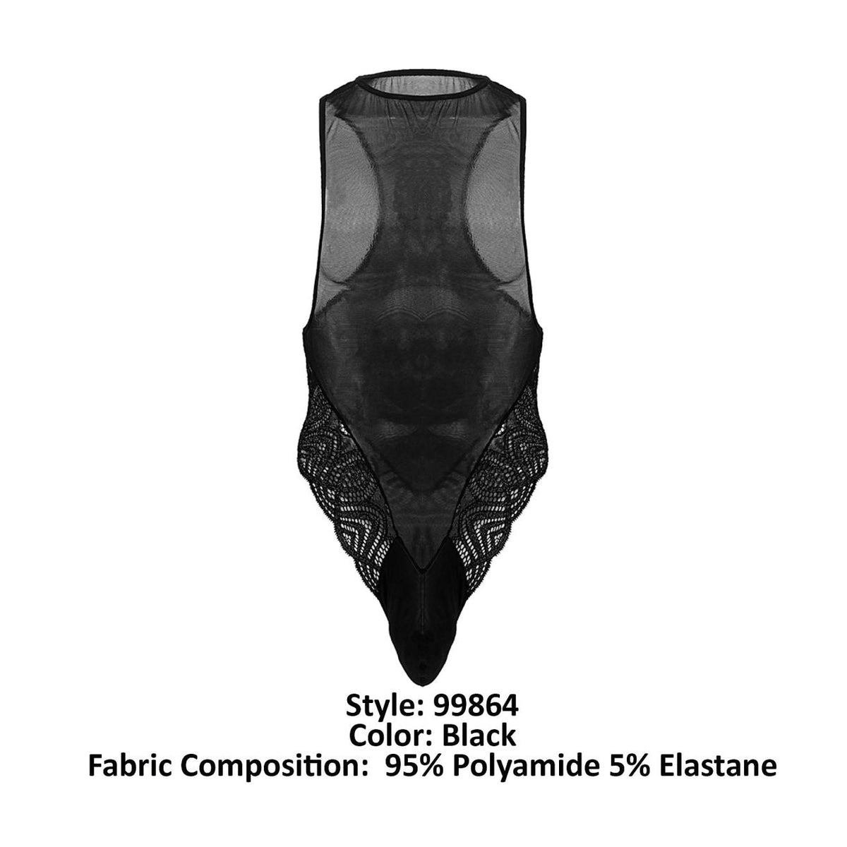 CandyMan Sheer Lace-Mesh Bodysuit - Black