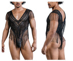CandyMan Fringe Lace-Mesh Bodysuit - Black