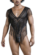CandyMan Fringe Lace-Mesh Bodysuit - Black