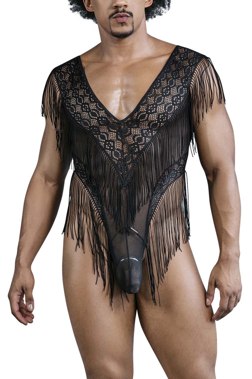 CandyMan Fringe Lace-Mesh Bodysuit - Black