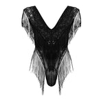 CandyMan Fringe Lace-Mesh Bodysuit - Black