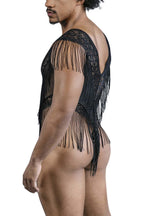CandyMan Fringe Lace-Mesh Bodysuit - Black