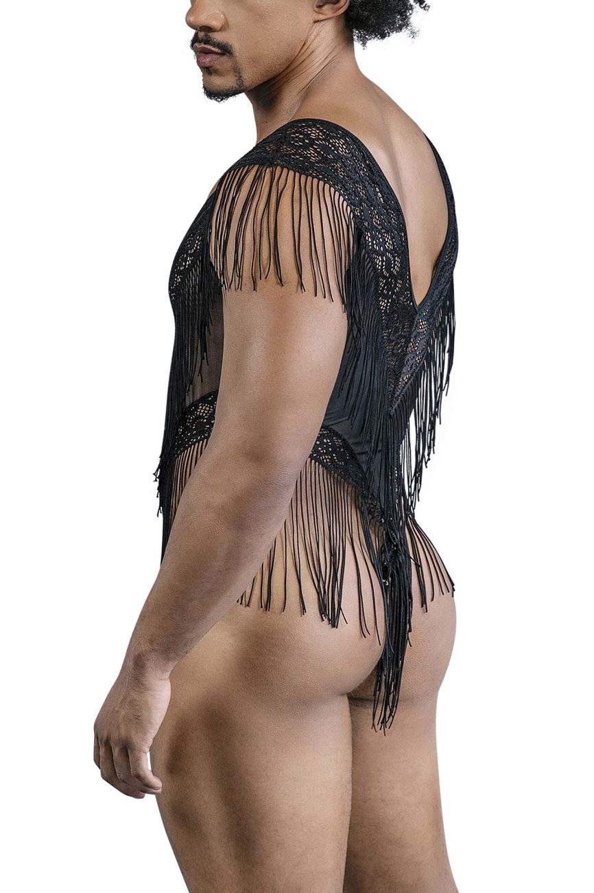 CandyMan Fringe Lace-Mesh Bodysuit - Black