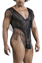 CandyMan Fringe Lace-Mesh Bodysuit - Black
