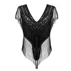 CandyMan Fringe Lace-Mesh Bodysuit - Black