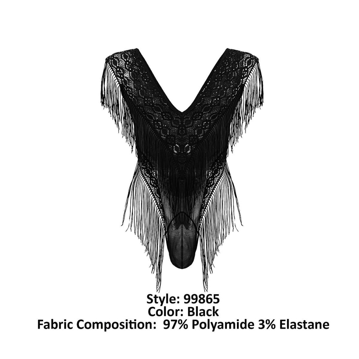 CandyMan Fringe Lace-Mesh Bodysuit - Black