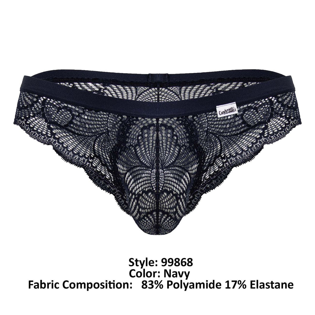 CandyMan Scalloped Lace Briefs - Navy