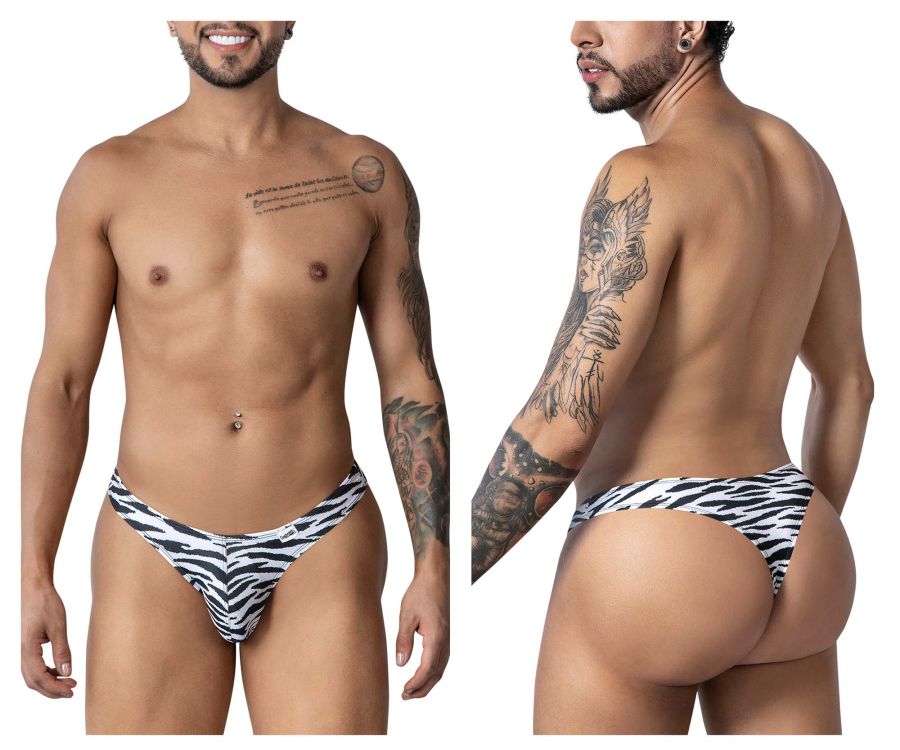CandyMan Zebra Contour Pouch Thongs - Zebra Print