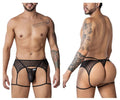 CandyMan Geometric Mesh Garter Thongs - Black