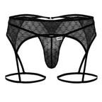 CandyMan Geometric Mesh Garter Thongs - Black