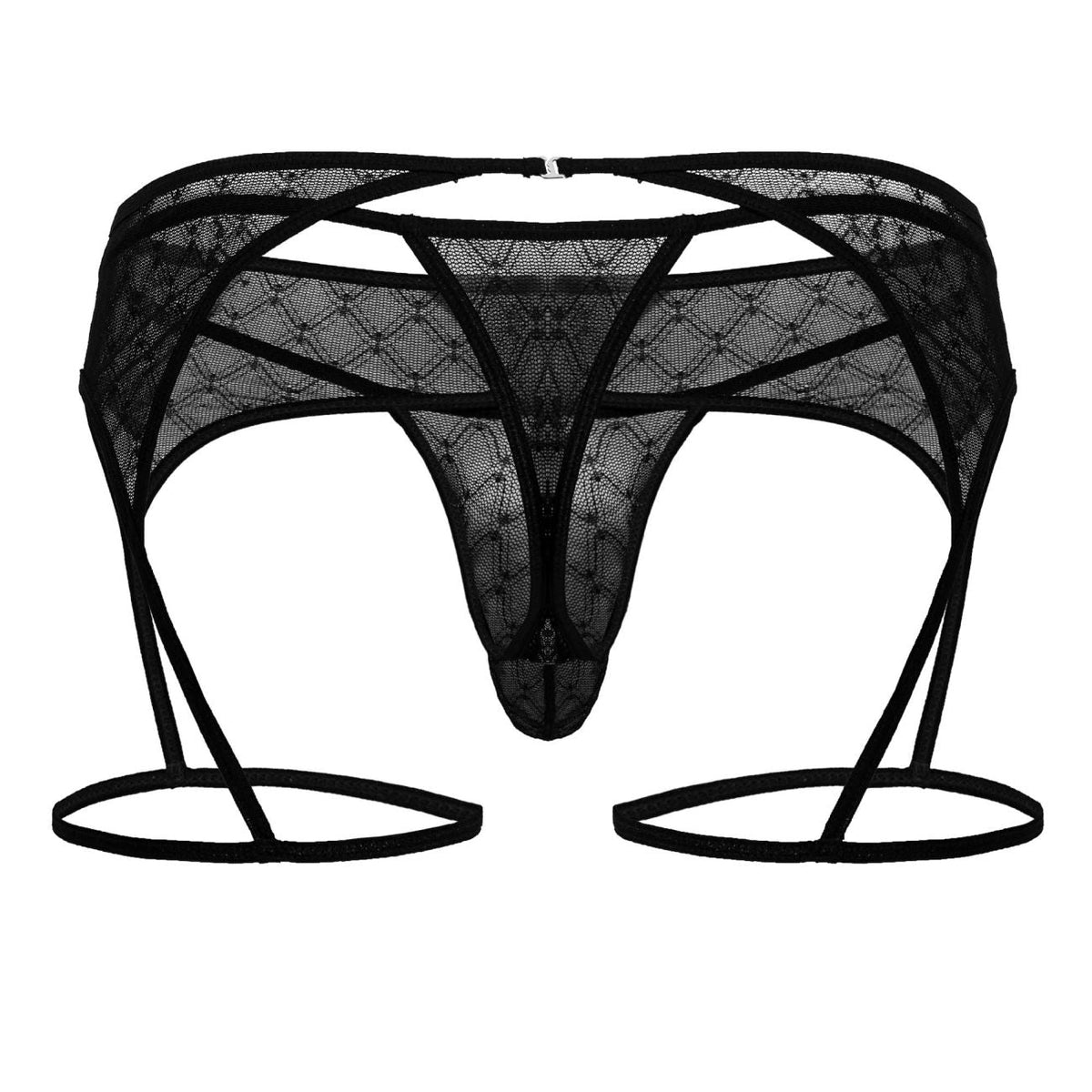 CandyMan Geometric Mesh Garter Thongs - Black