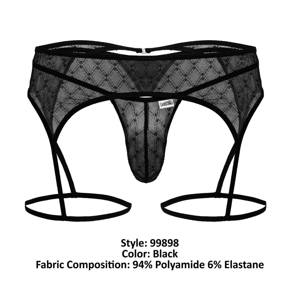 CandyMan Geometric Mesh Garter Thongs - Black