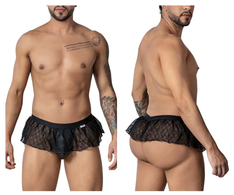 CandyMan Geometric Mesh Skirt Thongs - Black