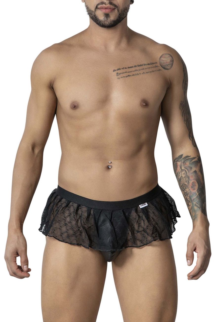 CandyMan Geometric Mesh Skirt Thongs - Black