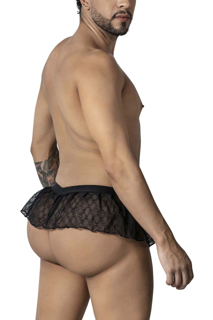 CandyMan Geometric Mesh Skirt Thongs - Black