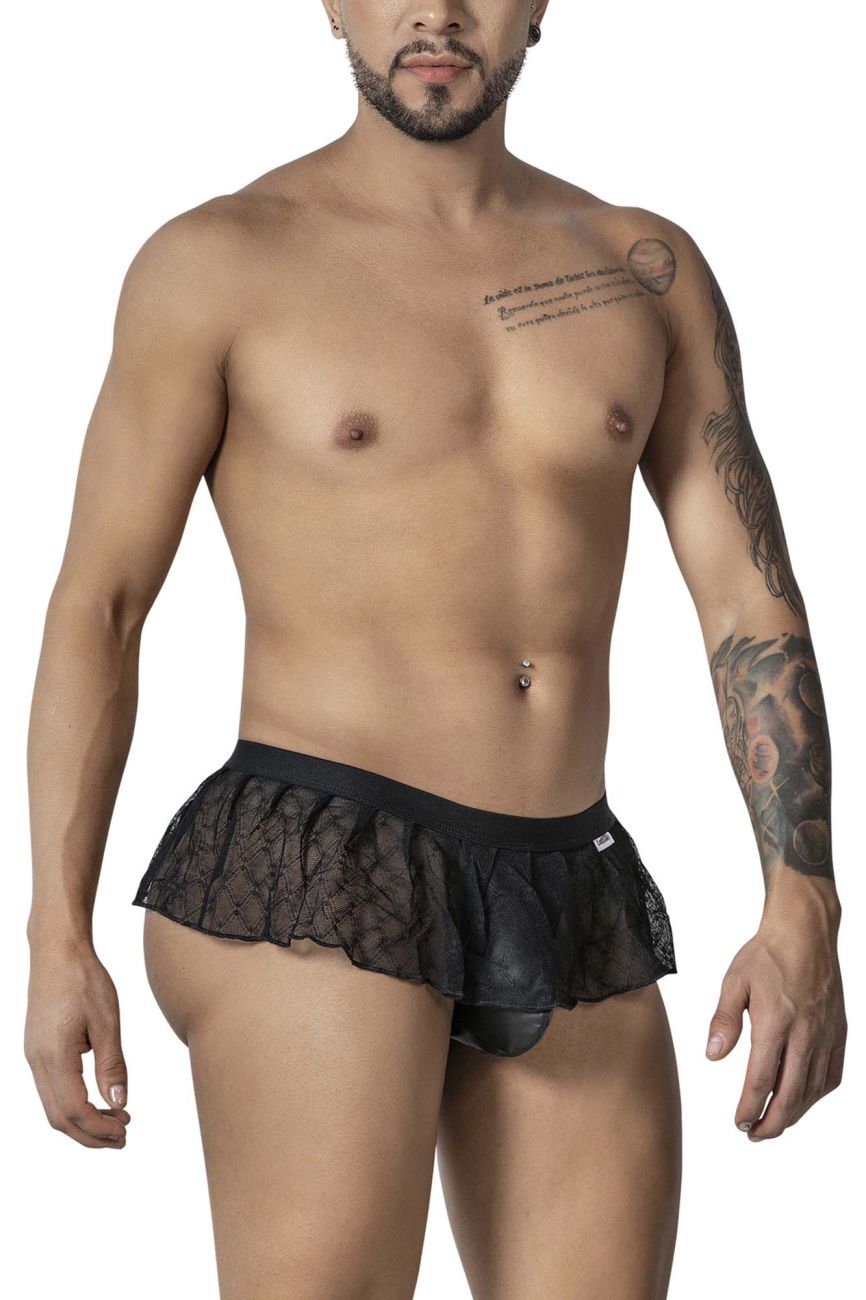 CandyMan Geometric Mesh Skirt Thongs - Black