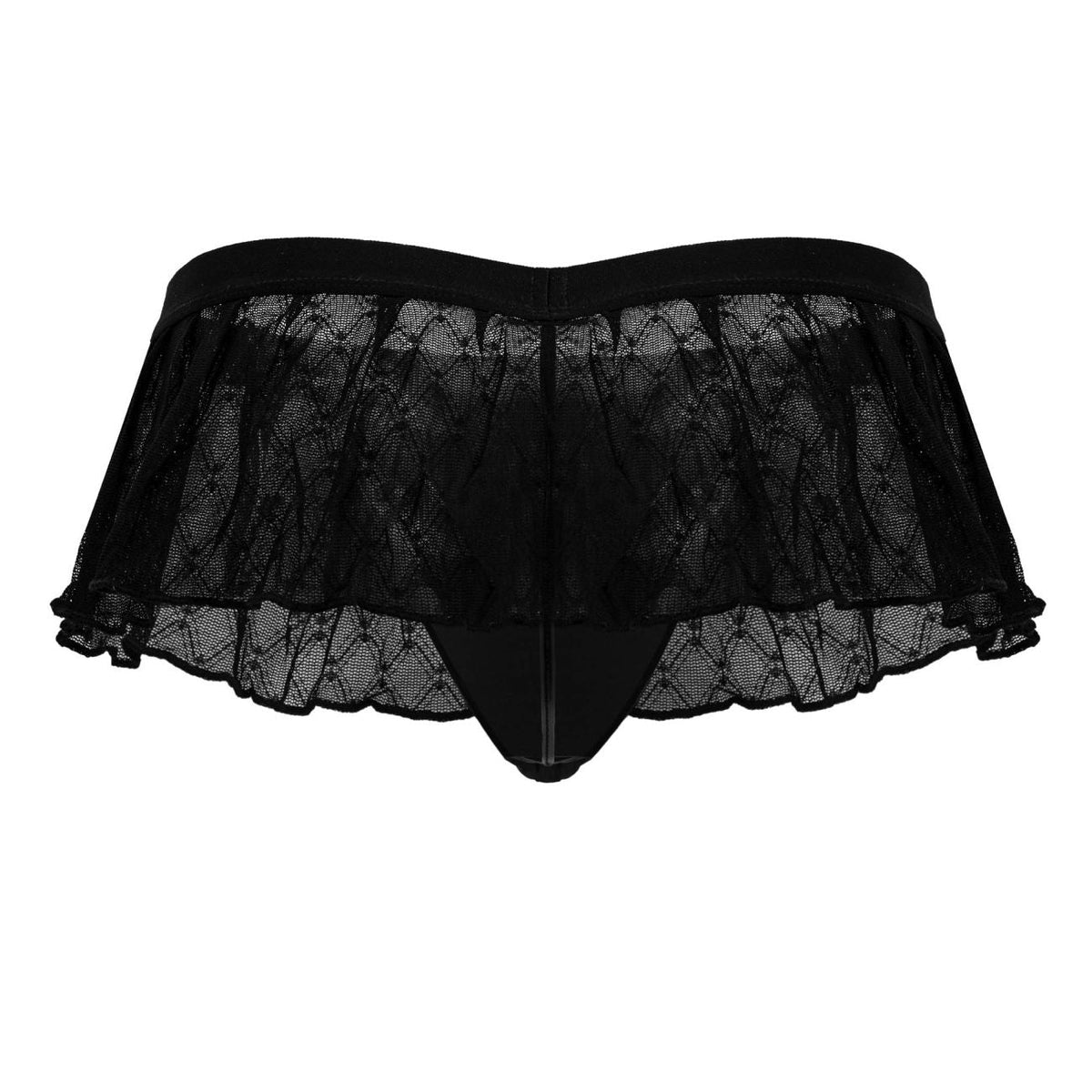 CandyMan Geometric Mesh Skirt Thongs - Black