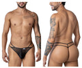 CandyMan Geometric Mesh Double Strap Thongs - Black