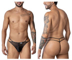 CandyMan Geometric Mesh Double Strap Thongs - Black