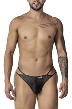 CandyMan Geometric Mesh Double Strap Thongs - Black