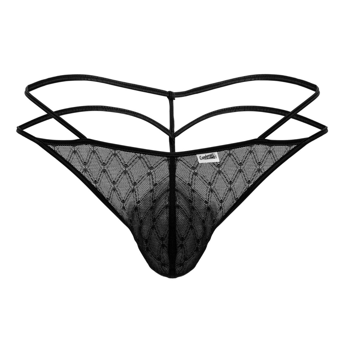 CandyMan Geometric Mesh Double Strap Thongs - Black
