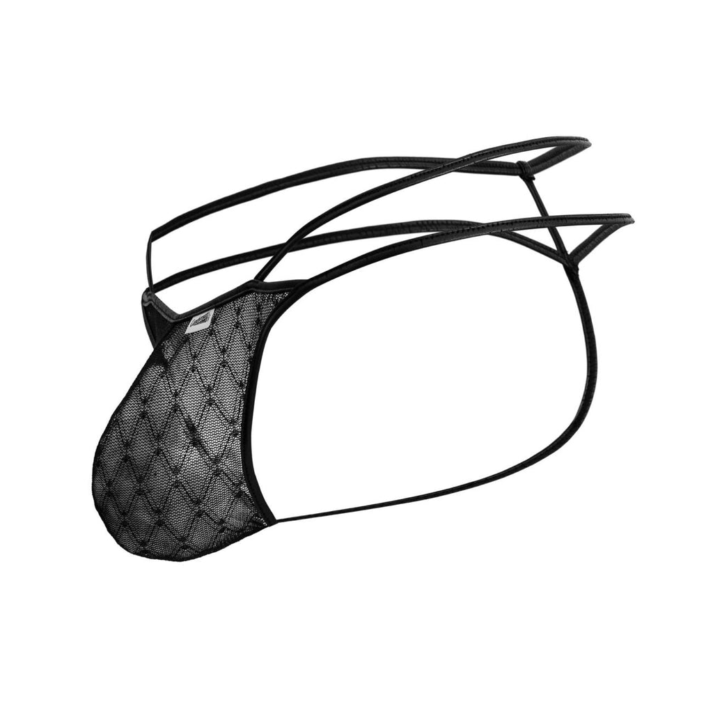 CandyMan Geometric Mesh Double Strap Thongs - Black