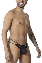 CandyMan Geometric Mesh Double Strap Thongs - Black