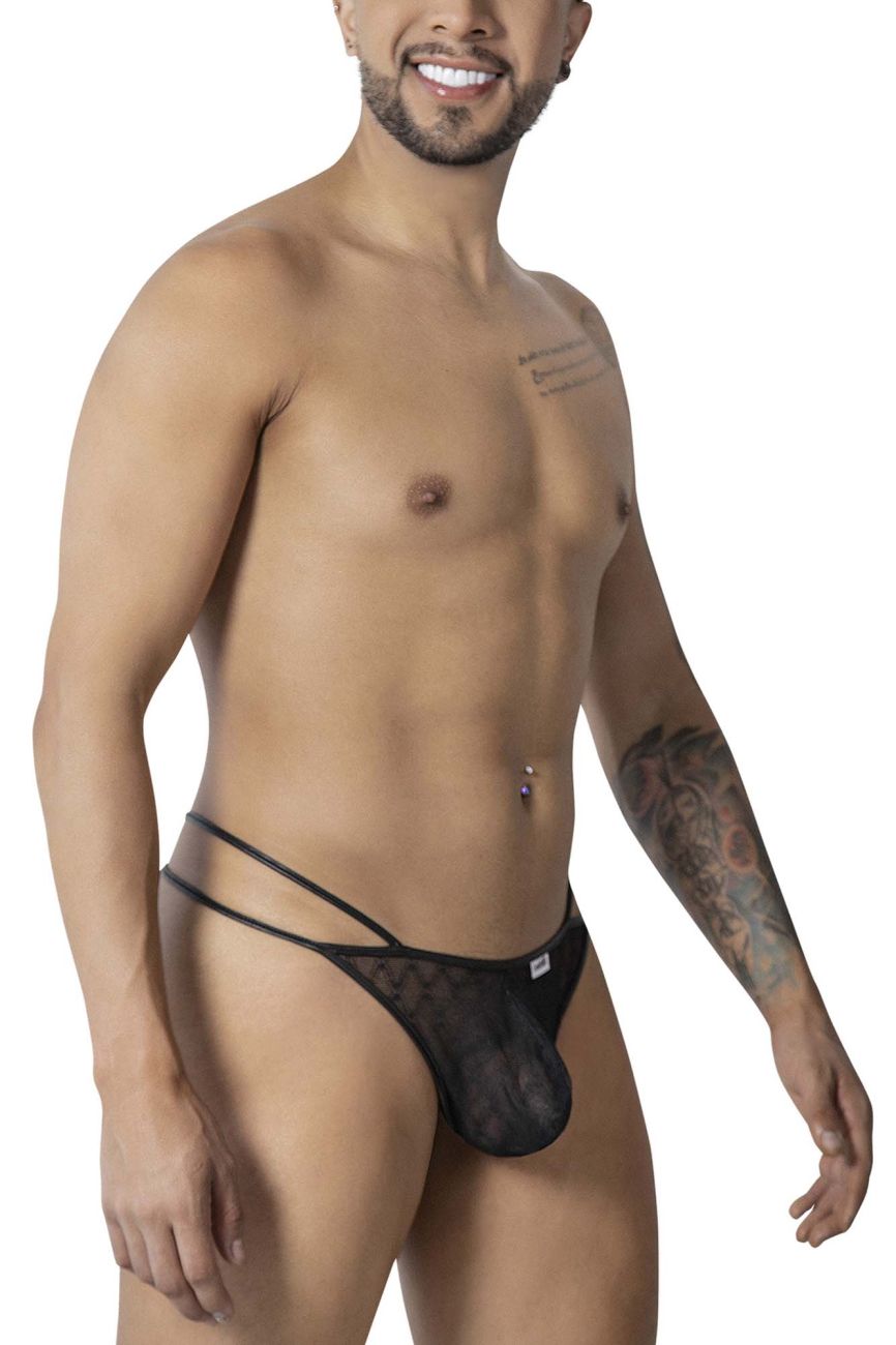 CandyMan Geometric Mesh Double Strap Thongs - Black