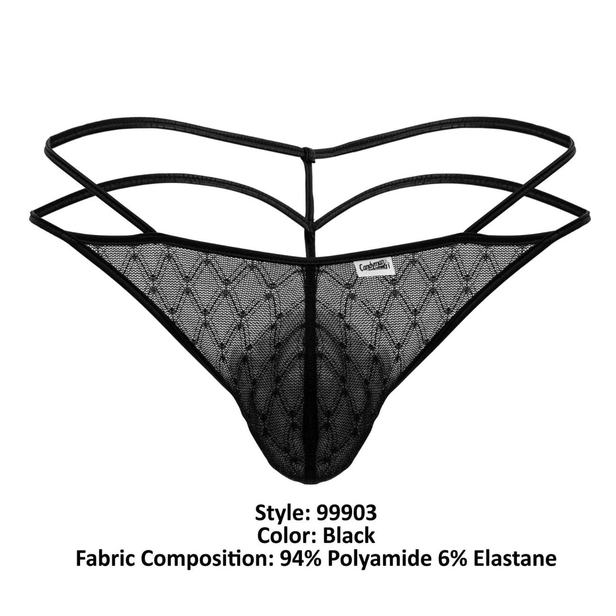CandyMan Geometric Mesh Double Strap Thongs - Black