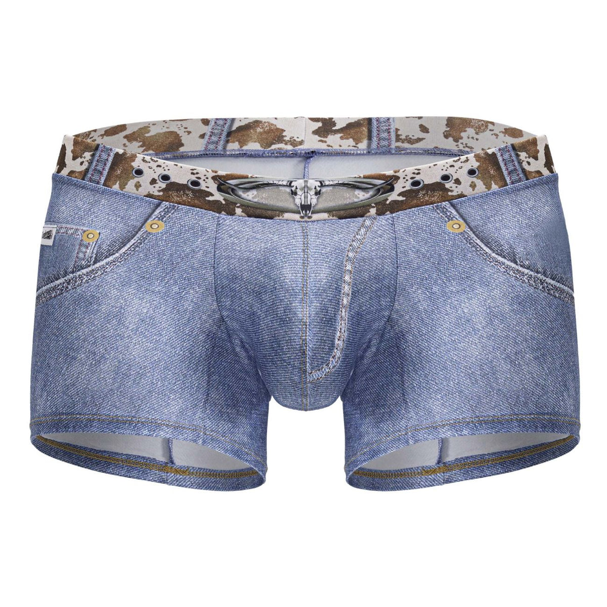 CandyMan Cowboy Trunks Cow-Print Waistband - Denim Blue