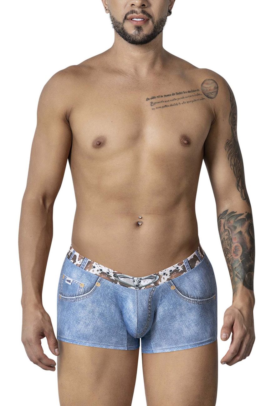 CandyMan Cowboy Trunks Cow-Print Waistband - Denim Blue