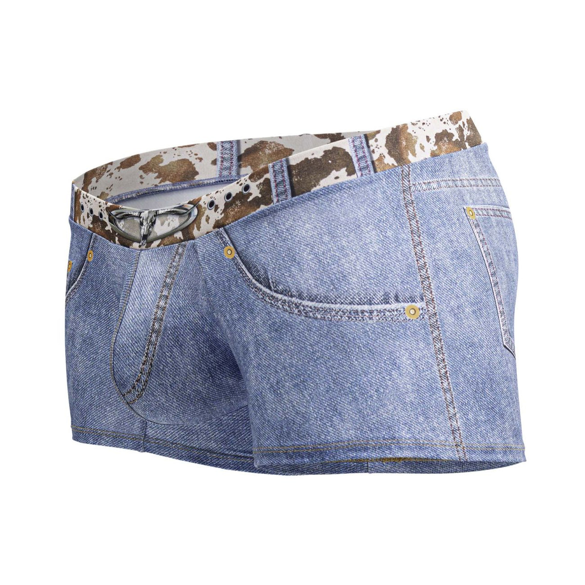 CandyMan Cowboy Trunks Cow-Print Waistband - Denim Blue