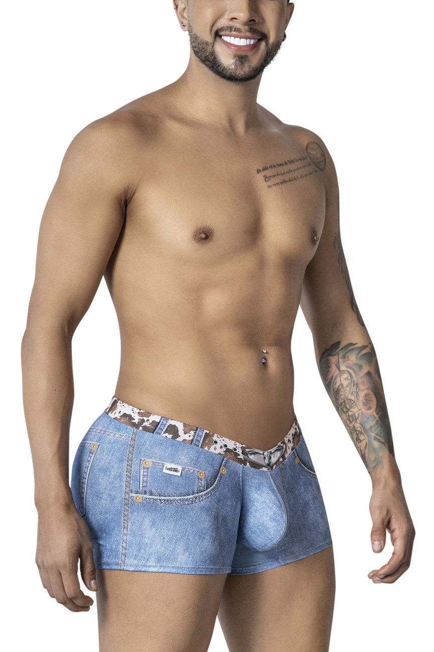 CandyMan Cowboy Trunks Cow-Print Waistband - Denim Blue