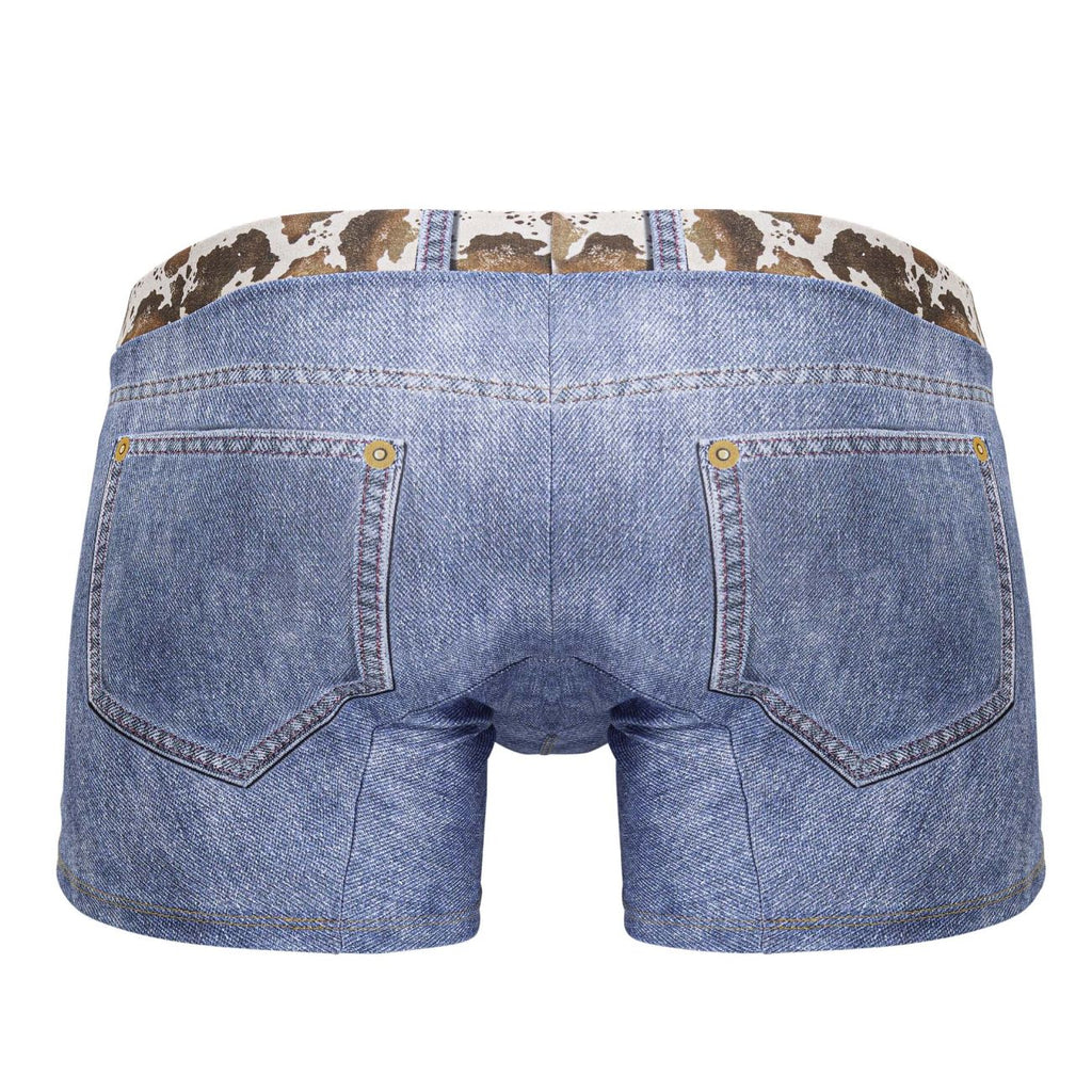 CandyMan Cowboy Trunks Cow-Print Waistband - Denim Blue