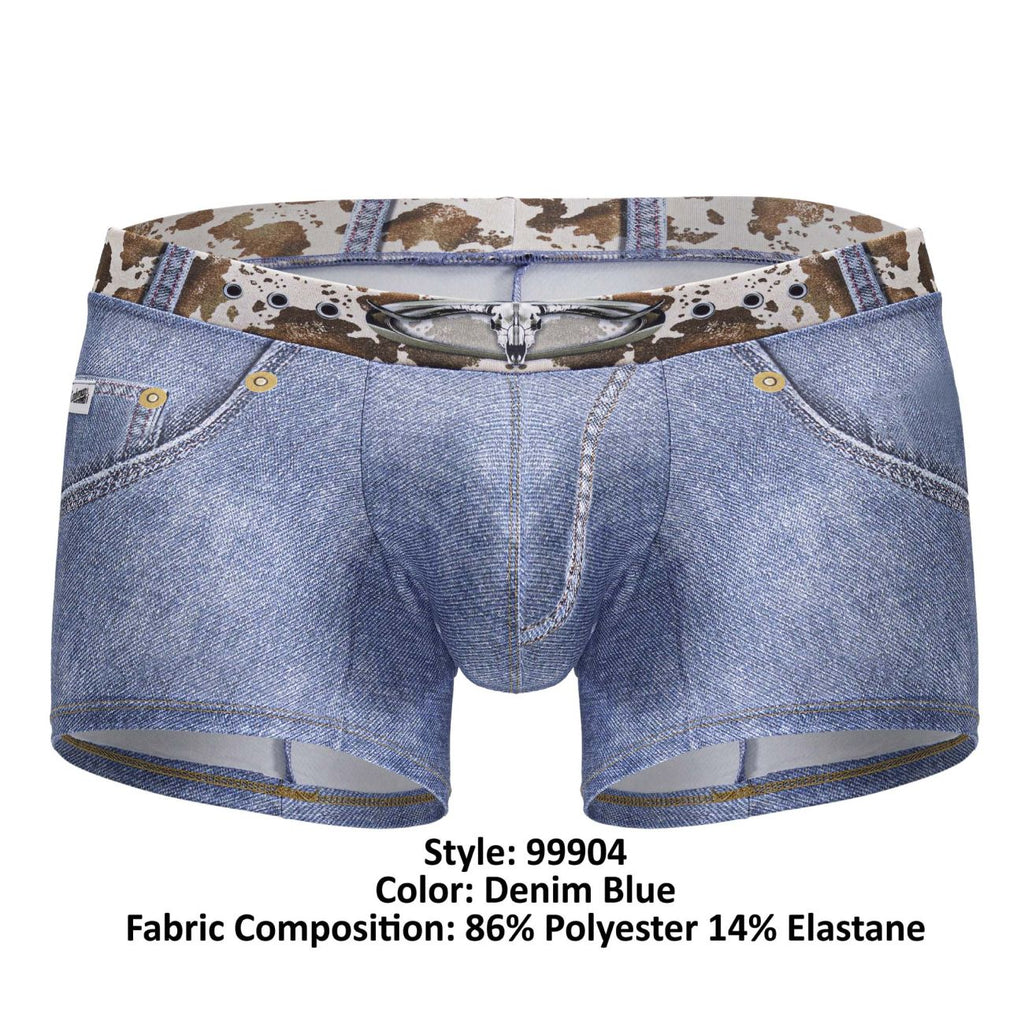 CandyMan Cowboy Trunks Cow-Print Waistband - Denim Blue