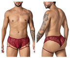 CandyMan Garter Lace Briefs - Burgundy