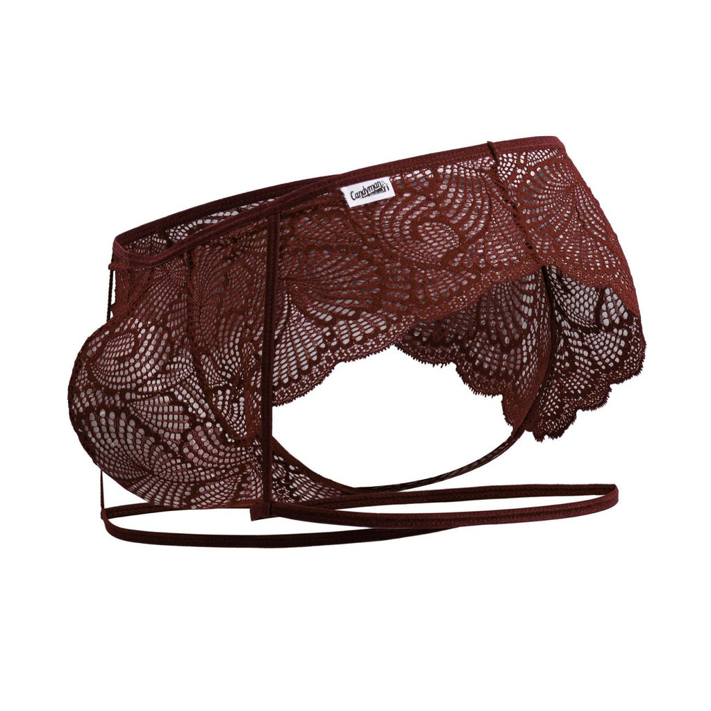 CandyMan Garter Lace Briefs - Burgundy