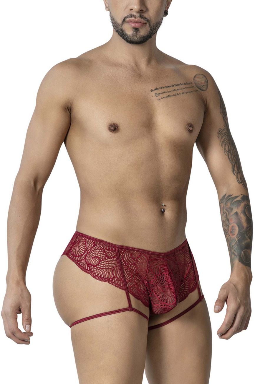 CandyMan Garter Lace Briefs - Burgundy