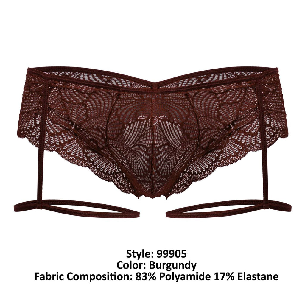CandyMan Garter Lace Briefs - Burgundy