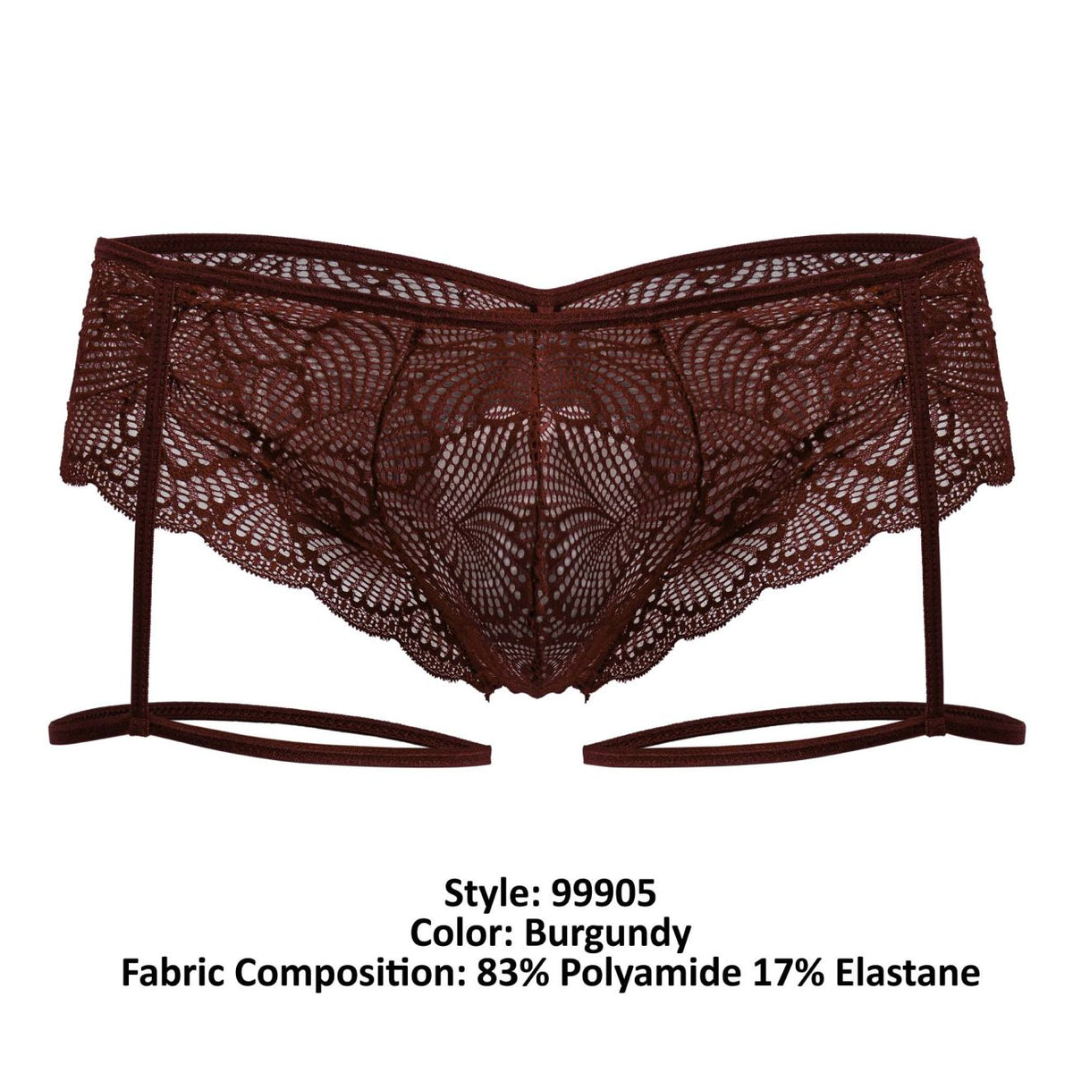 CandyMan Garter Lace Briefs - Burgundy