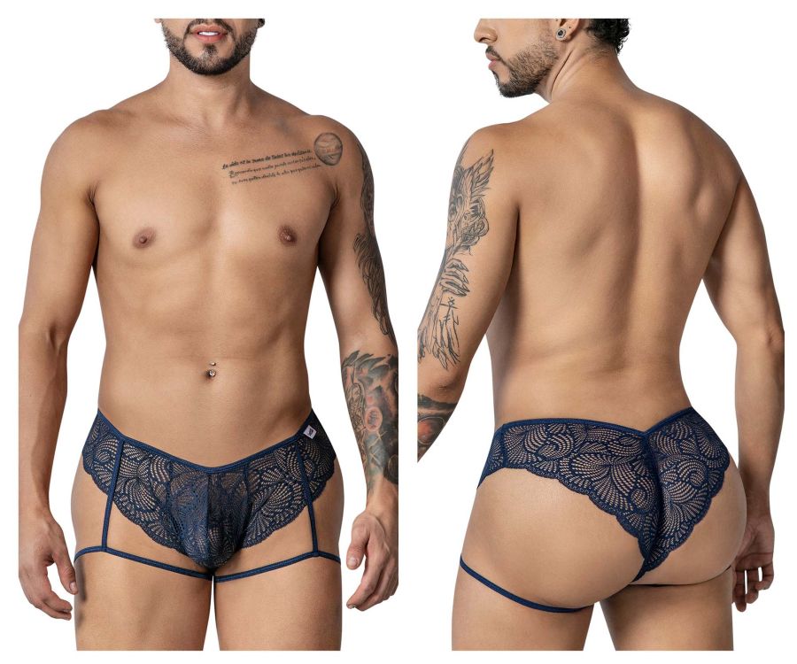 CandyMan Garter Lace Briefs - Navy