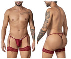 CandyMan Garter Lace Thongs - Burgundy
