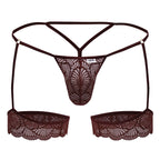 CandyMan Garter Lace Thongs - Burgundy