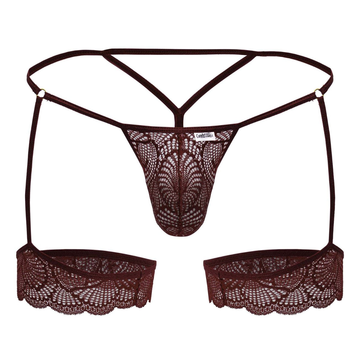 CandyMan Garter Lace Thongs - Burgundy